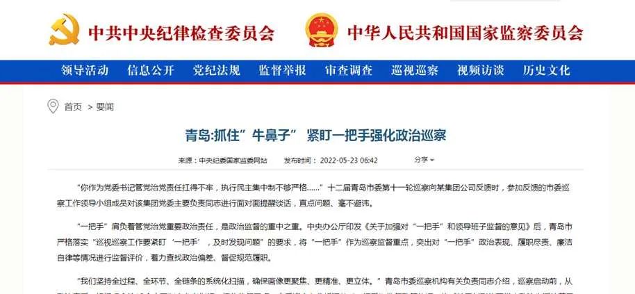 [封面照片][纪检动态]中央纪委国家监委网站丨青岛抓住牛鼻子 紧盯一把手强化政治巡察.jpg